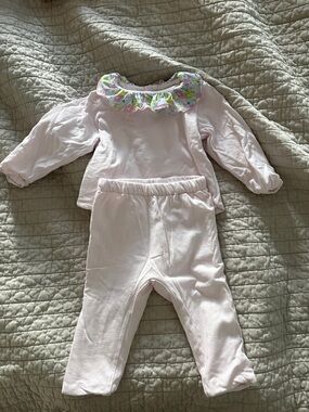 Jacadi Light Pink Floral-Ruffle Matching Set